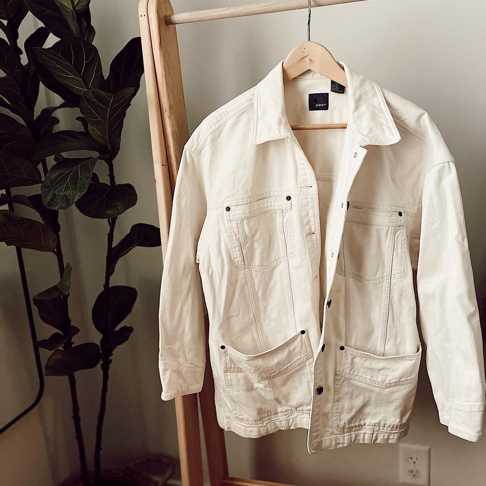 Vintage Chore Coat Off White Denim Cotton Shacket